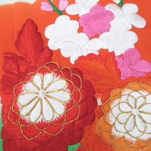 Load image into Gallery viewer, KK1283B5 Silk Kimono Fabric Vintage(1950-1980) Embroidery Ume Kiku Green 50.0x13.0in(127x33cm)
