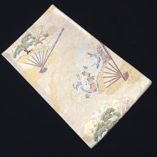 Load image into Gallery viewer, Fukuro Obi Vintage(1950-1980) Gold Folding Fan Crane Birds Silk BB184V1
