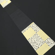 Load image into Gallery viewer, Fukuro Obi Black Gold Silver Flower Silk BB208V2
