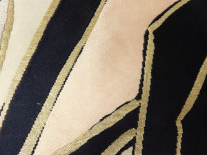 MOF#97 Silk Obi Fabric Vintage(1950-1980) Navy Gold 13.4x11.8in(34x30cm)