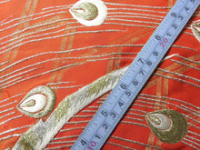 Load image into Gallery viewer, BCF#2808 Silk Kimono Fabric Vintage(1920-1950) Embroidery Peacock Vermillion 145cm (57.1in)
