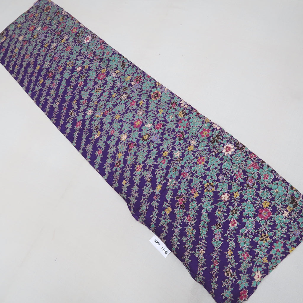 KK1196B4 Silk Kimono Fabric Vintage(1920-1950) Flower Rinzu Purple 55.5x13.4in(141x34cm)