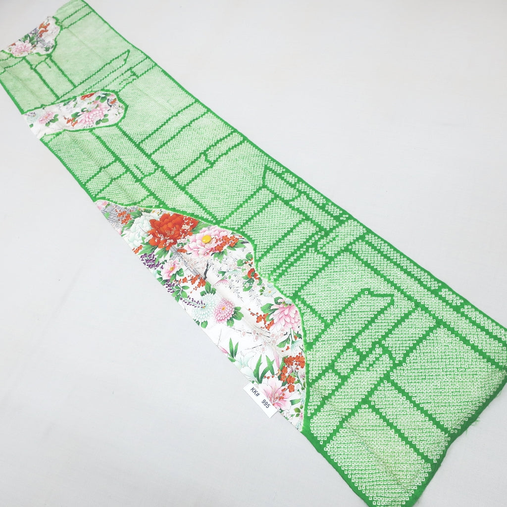 KK995B1 Silk Kimono Fabric Vintage(1950-1980) Ume Shibori Rinzu Light Green 66.9x13.4in(170x34cm)