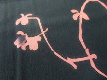 Load image into Gallery viewer, MBFd#76A Silk Kimono Fabric Vintage(1950-1980) Branch Black Pink 53.1x12.6in(135x32cm)
