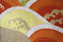 Load image into Gallery viewer, Fukuro Obi Vintage(1950-1980) Gold Green Orange Wave Silk BB145W9
