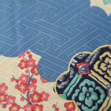 Load image into Gallery viewer, KK1333B6 Silk Kimono Fabric Vintage(1920-1950) Sayagata Branch Blue 57.5x11.8in(146x30cm)
