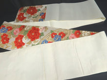 Load image into Gallery viewer, Fukuro Obi Vintage(1950-1980) Gold Silver Red Peony Silk BB92W6
