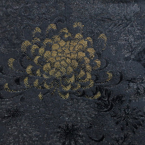 Haori Jacket Vintage(1950-1980) Black Silver Gold Chrysanthemum Silk #9229E3