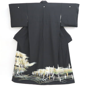 Tomesode Black Crane Birds Tall Silk #9313F2