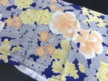 Load image into Gallery viewer, FF2500B Silk Kimono Fabric Vintage(1920-1950) Rose Navy 37.4x11.8in(95x30cm)
