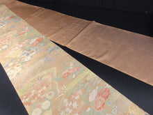 Load image into Gallery viewer, Fukuro Obi Gold Light Salmon Birds Chrysanthemum Silk BB131W8
