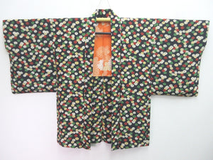 Haori Jacket Vintage(1950-1980) Black Chrysanthemum Silk #8092A2