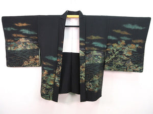 Haori Jacket Vintage(1950-1980) Black Gold Scenery #122