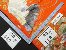Load image into Gallery viewer, BCF#2846 Silk Kimono Fabric Vintage(1950-1980) Embroidery Crane Birds Vermillion 170cm (66.9in)
