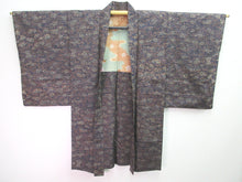 Load image into Gallery viewer, Haori Jacket Vintage(1920-1950) Black Plum blossom Meisen Long Silk #8054N4
