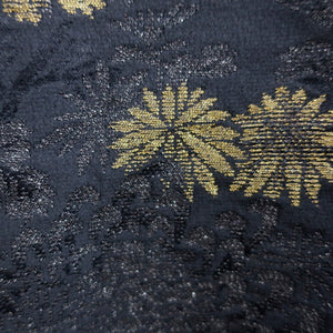 Haori Jacket Vintage(1950-1980) Black Silver Gold Chrysanthemum Silk #9229E3