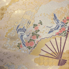 Load image into Gallery viewer, Fukuro Obi Vintage(1950-1980) Gold Folding Fan Crane Birds Silk BB184V1
