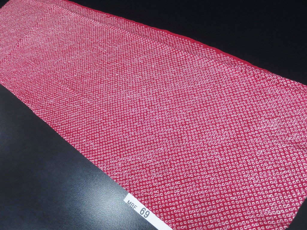 MBFt#69B Silk Kimono Fabric Vintage(1950-1980) Shibori Red 40.2x12.6in(102x32cm)