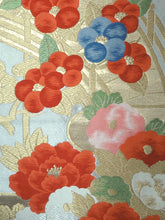 Load image into Gallery viewer, Fukuro Obi Vintage(1950-1980) Gold Silver Red Peony Silk BB92W6
