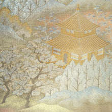Load image into Gallery viewer, Fukuro Obi Vintage(1950-1980) Gold Zen Temple Landscape Silk BB252V4
