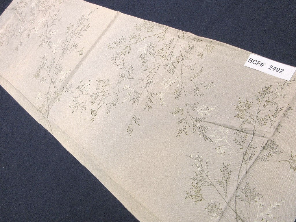 BCF#2492 Silk Kimono Fabric Vintage(1950-1980) Graceful Grasses Beige 90cm (35.4in)