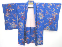 Load image into Gallery viewer, Haori Jacket Vintage(1920-1950) Blue Plum blossom Chrysanthemum Silk #8215B4
