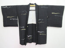 Load image into Gallery viewer, Haori Jacket Vintage(1950-1980) Black Gold Silver Abstract art Silk #7865L4
