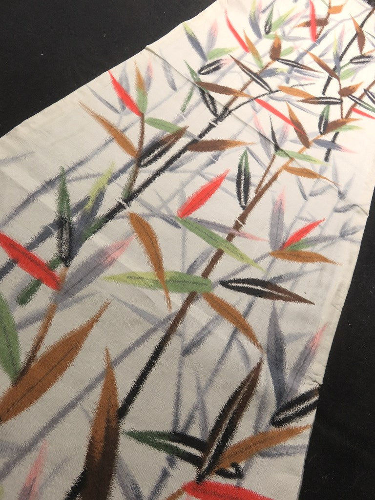 BCF#2866 Silk Kimono Fabric Vintage(1920-1950) Meisen Bamboo Tree Cream White 90cm (35.4in)