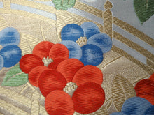 Load image into Gallery viewer, Fukuro Obi Vintage(1950-1980) Gold Silver Red Peony Silk BB92W6
