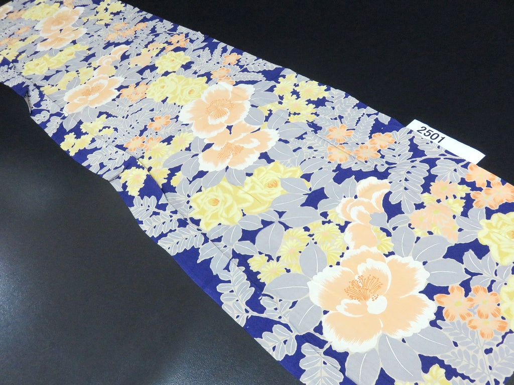 FF2501A Silk Kimono Fabric Vintage(1920-1950) Rose Navy 51.2x11.8in(130x30cm)