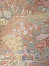Load image into Gallery viewer, Fukuro Obi Gold Light Salmon Birds Chrysanthemum Silk BB131W8
