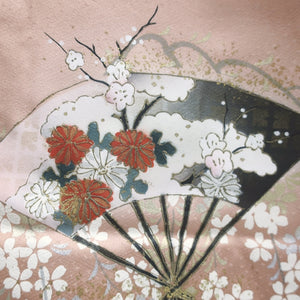 Kimono Salmon Cherry Blossom Folding Fan Silk #9139D4