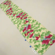Load image into Gallery viewer, KK1368B7 Silk Kimono Fabric Vintage(1920-1950) Meisen Leaves Pale Yellow Green Magenta 61.8x12.6in(157x32cm)
