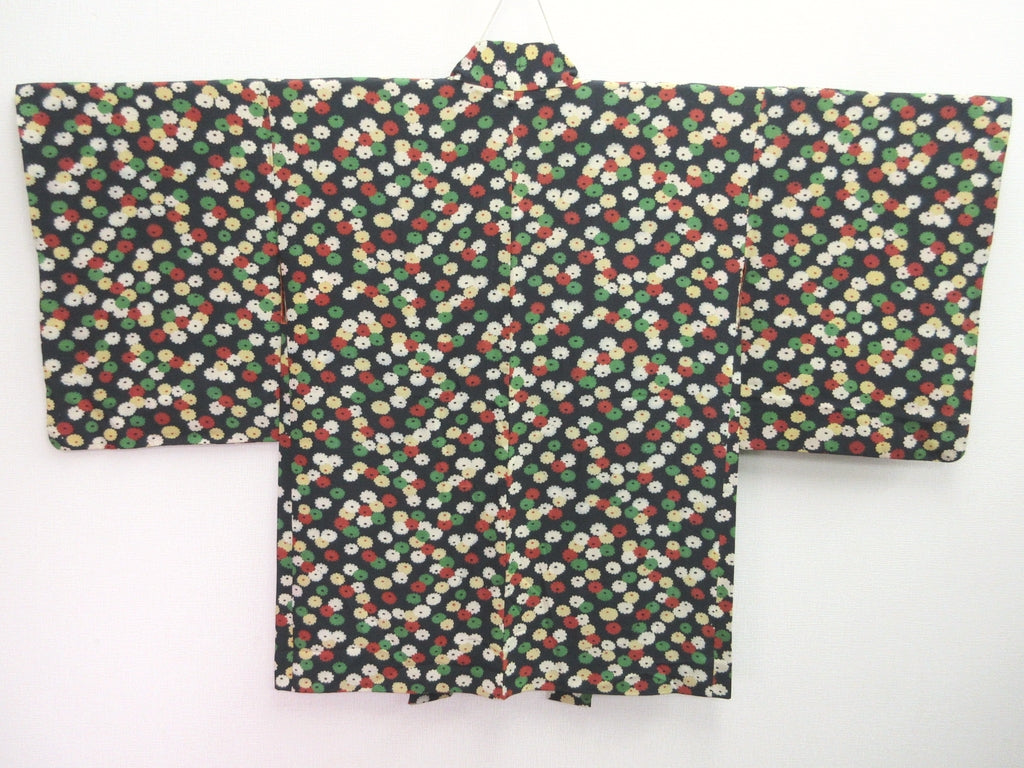 Haori Jacket Vintage(1950-1980) Black Chrysanthemum Silk #8092A2
