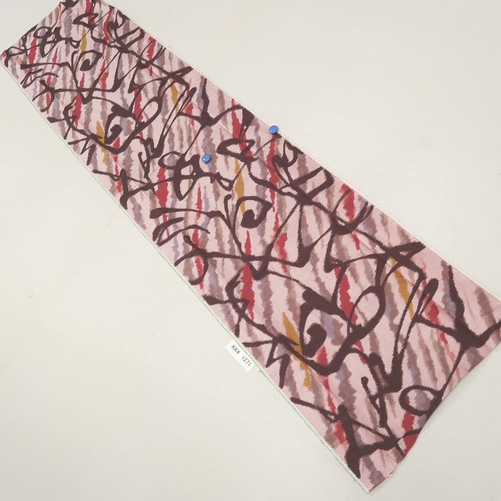 KK1271B5 Silk Kimono Fabric Vintage(1920-1950) Meisen Abstract art Red Brown 57.9x13.0in(147x33cm)
