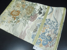 Load image into Gallery viewer, Maru Obi Vintage(1920-1950) Beige Crane Birds Chrysanthemum Silk BB52W4
