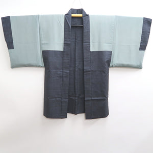 Men's Haori Vintage(1950-1980) Blue Black Bamboo Sparrow Silk #9385G1