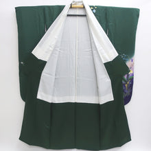 Load image into Gallery viewer, Furisode Dark Green Purple Hibiscus Bellflower Tall Silk #9160D5
