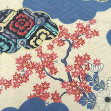 Load image into Gallery viewer, KK1334B6 Silk Kimono Fabric Vintage(1920-1950) Sayagata Branch Blue 49.2x11.8in(125x30cm)

