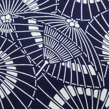 Load image into Gallery viewer, KK1114B3 Cotton Kimono Fabric Vintage(1950-1980) Bangasa Umbrella Navy 57.9x13.0in(147x33cm)
