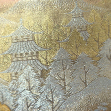 Load image into Gallery viewer, Fukuro Obi Vintage(1950-1980) Gold Zen Temple Landscape Silk BB252V4
