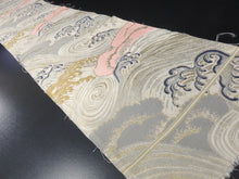 Load image into Gallery viewer, BB8316AE Silk Obi Fabric Vintage(1950-1980) Wave Pink Silver 83.1x11.8in(211x30cm)
