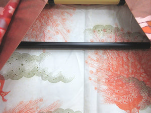 Haori Jacket Vintage(1920-1950) Light Brown Tree Meisen Long Silk #7725K1