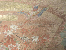 Load image into Gallery viewer, Fukuro Obi Gold Light Salmon Birds Chrysanthemum Silk BB131W8
