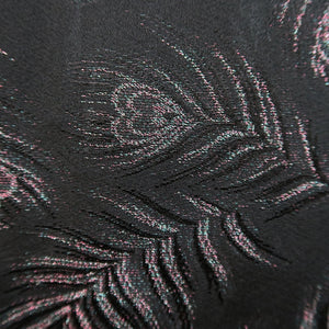 Haori Jacket Vintage(1950-1980) Black Silver Gold Peacock feather Silk #9541H2