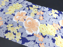Load image into Gallery viewer, FF2501A Silk Kimono Fabric Vintage(1920-1950) Rose Navy 51.2x11.8in(130x30cm)
