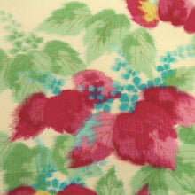 Load image into Gallery viewer, KK1368B7 Silk Kimono Fabric Vintage(1920-1950) Meisen Leaves Pale Yellow Green Magenta 61.8x12.6in(157x32cm)
