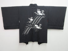 Load image into Gallery viewer, Haori Jacket Vintage(1950-1980) Black Full Embroidery Kiku Waterfall Silk #7612H4
