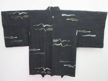 Load image into Gallery viewer, Haori Jacket Vintage(1950-1980) Black Gold Silver Abstract art Silk #7865L4
