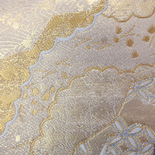 Load image into Gallery viewer, Fukuro Obi Vintage(1950-1980) Gold Folding Fan Crane Birds Silk BB184V1
